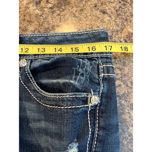 Miss Me Size 29 Boyfriend Capri Blue Denim Embellished Jeans - Picture 7 of 8